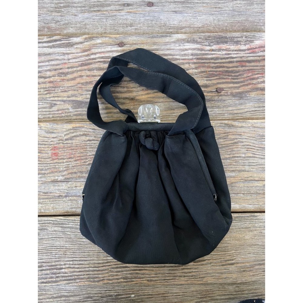 Vintage 1940s Black Purse With Large Carved Lucite Clasp